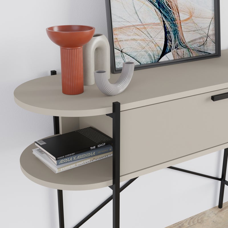 Mourah Home Otis Modern Console Table With Drawer & Open Shelves â€“ Metal Frame Entryway Table For Living Room, Hallway & Bedroom- Beige- 2 Years Warranty - Image 5